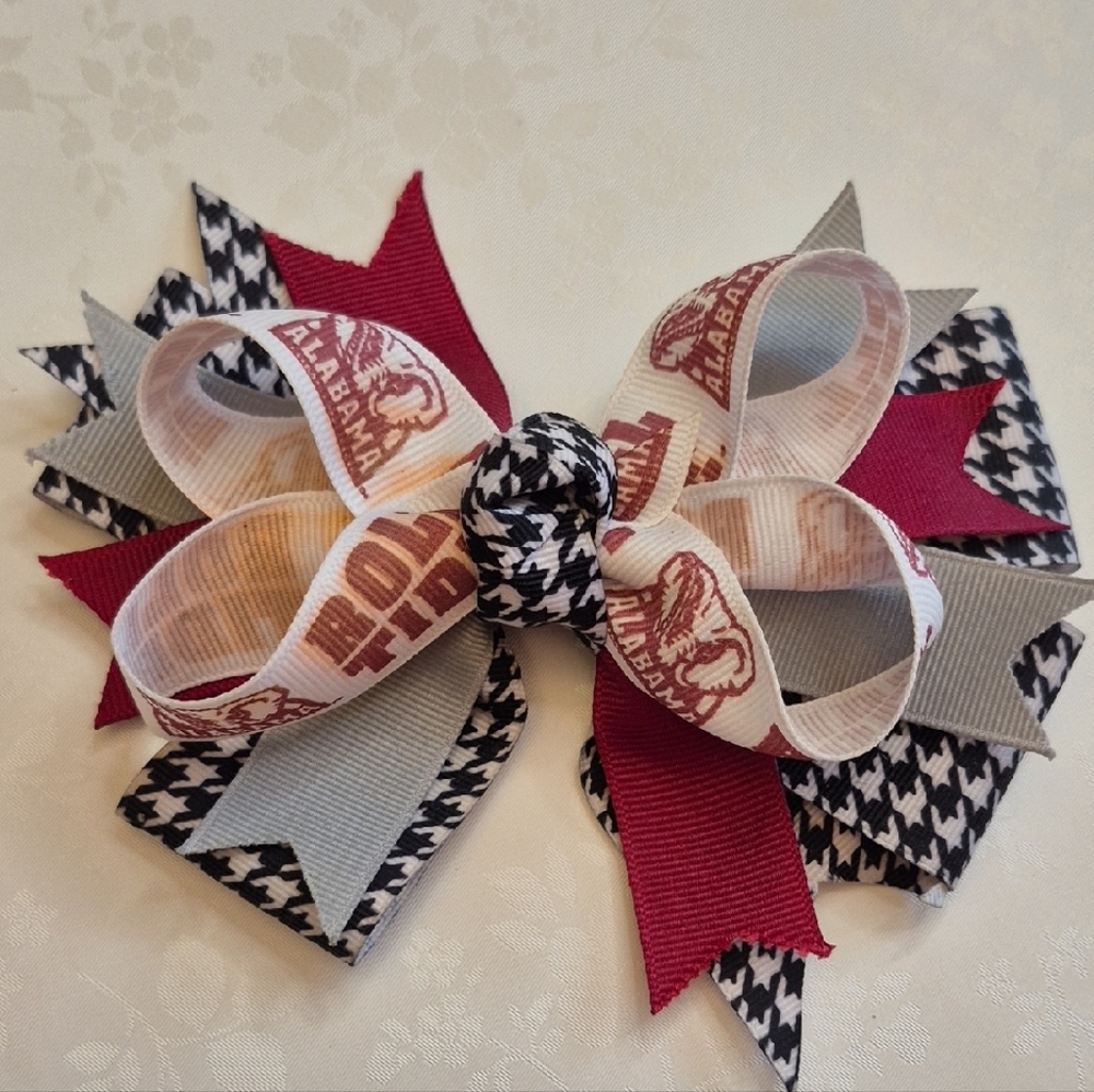 Crimson and Houndstooth Hair Bow